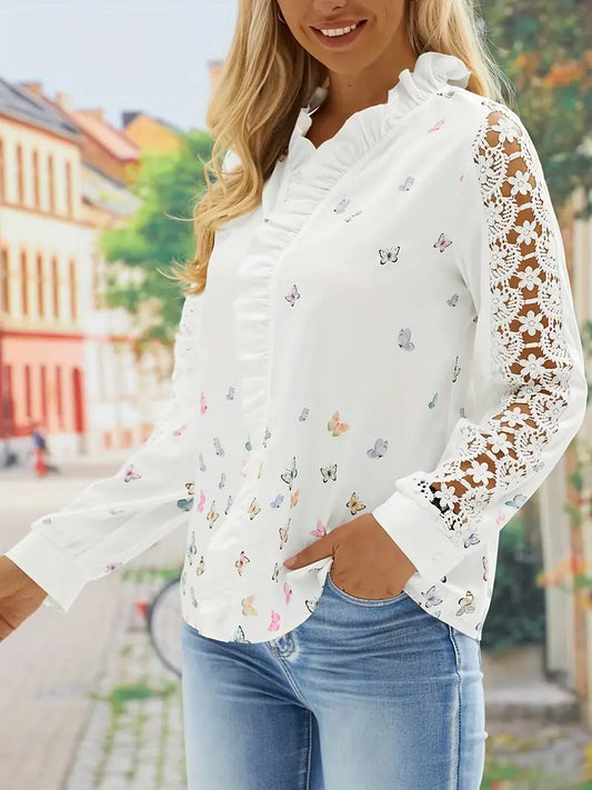 Hazel® | Comfortabele kanten blouse met vlinderprint