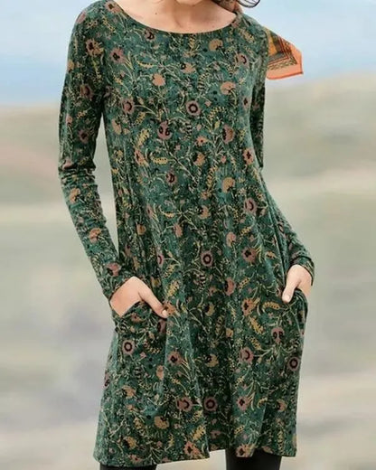 Jessa|Casual Floral Tunic Round Neckline Shift Dress