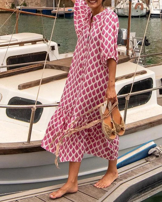 Maureen| Boheemse vakantie maxi jurk met V-hals print