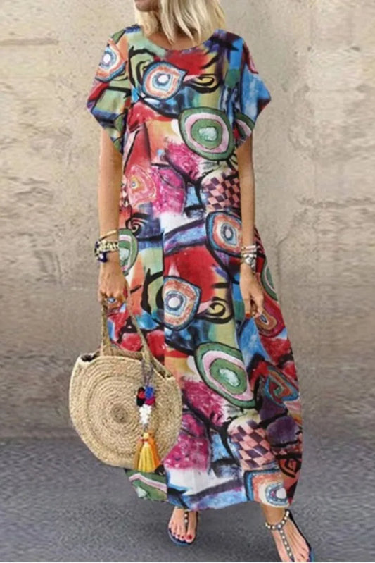 Cynthia | Modieuze Ronde Hals Etnische Print Maxi Dress