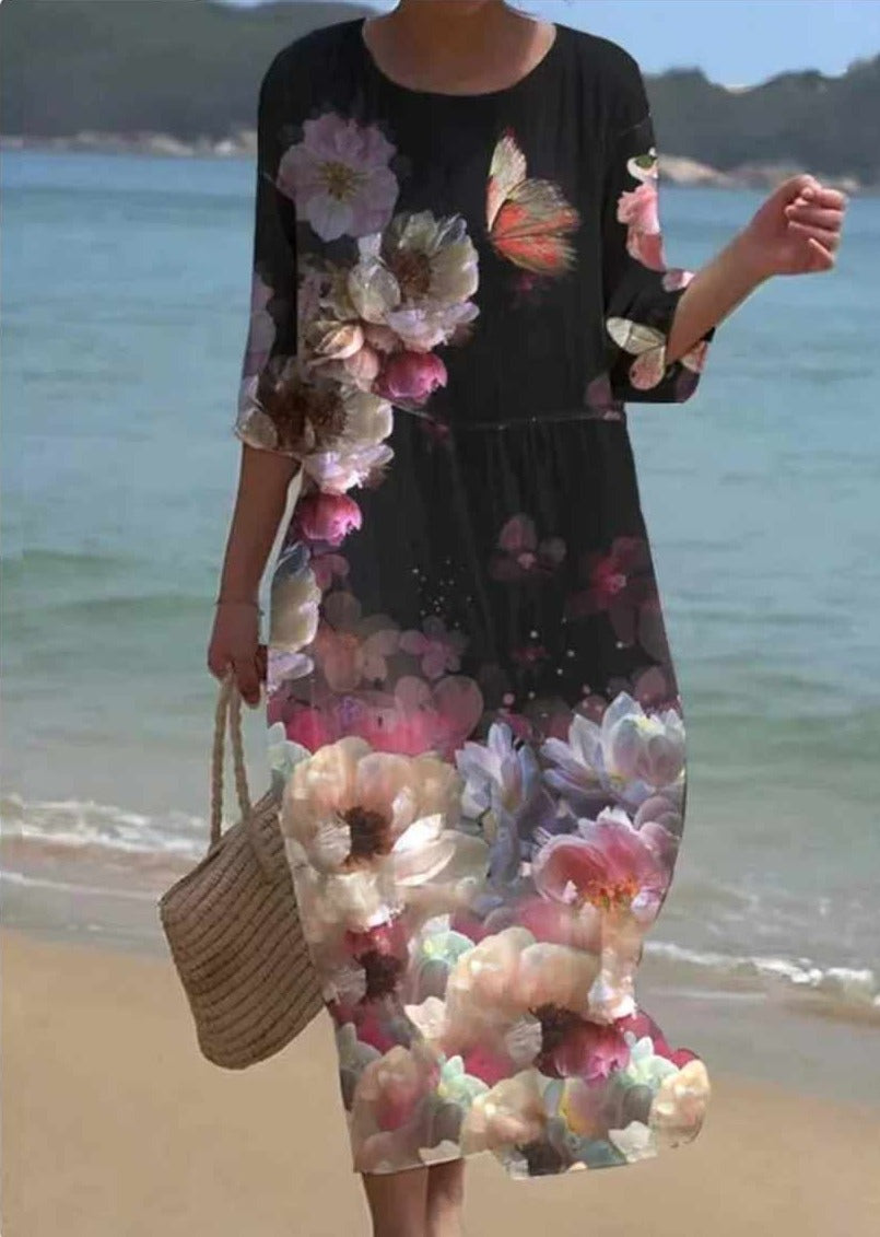 Guinevere® | Elegante maxi-jurk met bloemen en ronde halslijn