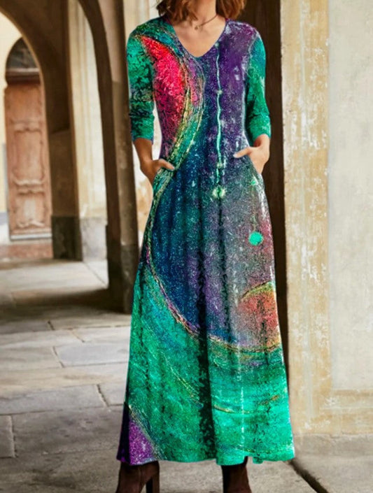 Genevieve® | Stijlvolle jurk met lange mouwen en kleurrijke print
