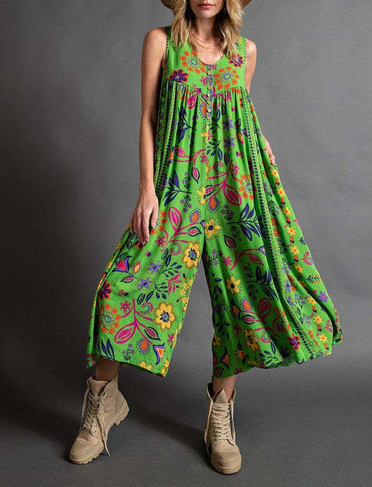 Lena® | Casual mouwloze jumpsuit met bloemenprint in een vintage look