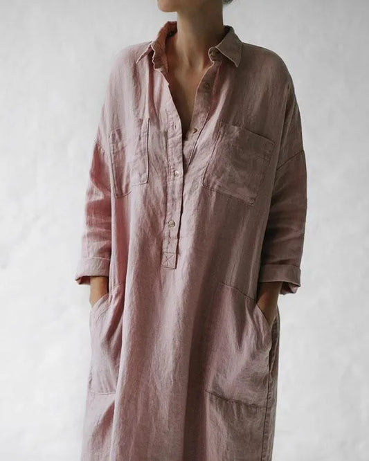 Danica| Casual Roze Effen Pullover Overhemd Jurken met Zakken