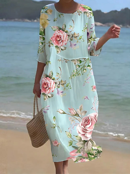 Guinevere® | Elegante maxi-jurk met bloemen en ronde halslijn